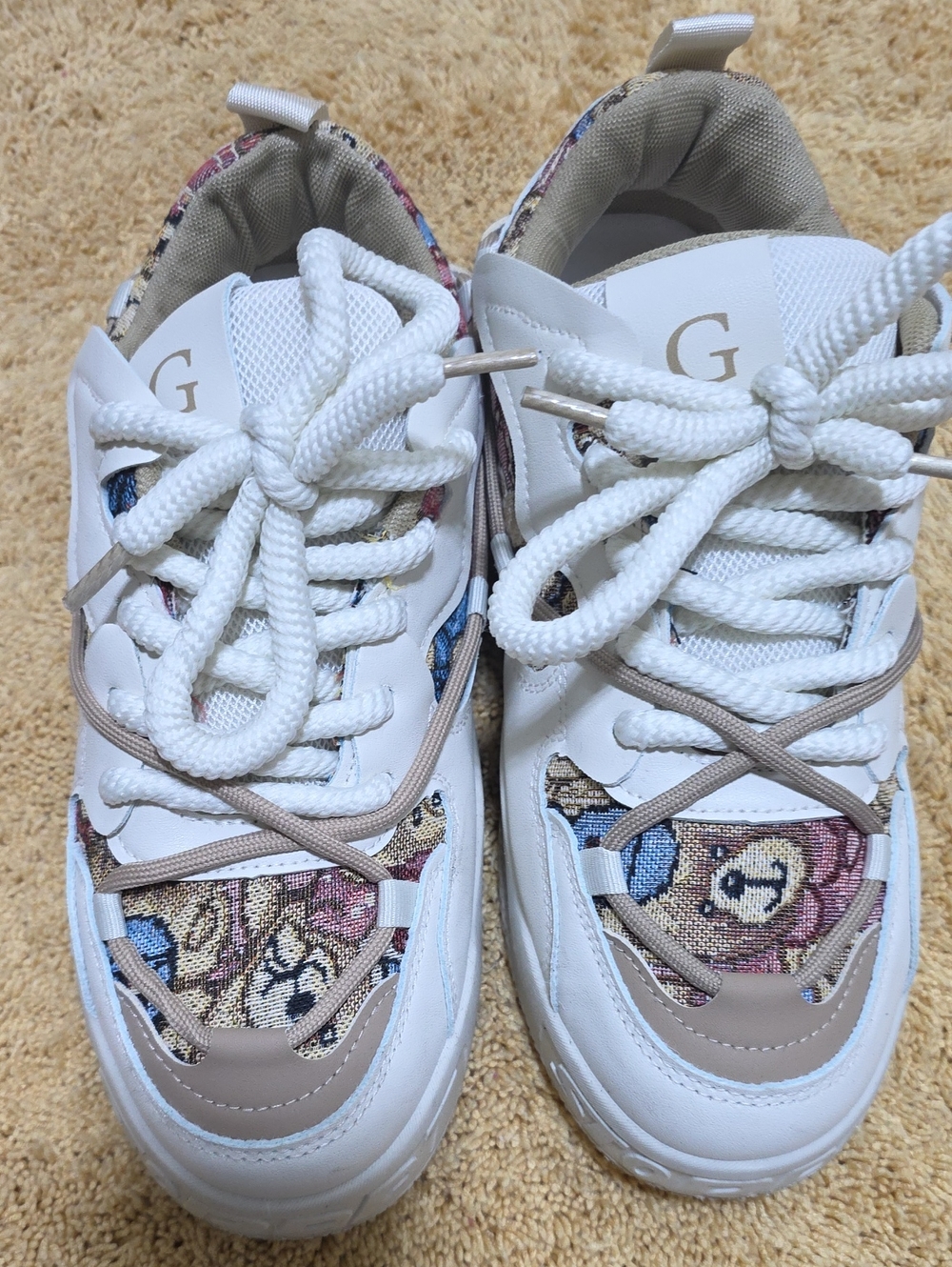 White and Beige Womens Fashion Sneakers/